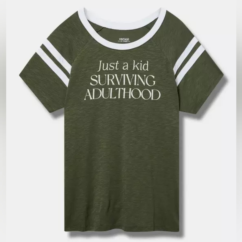 NWT Torrid Vintage Slub Varsity Jersey Top Kids Surviving Adulthood